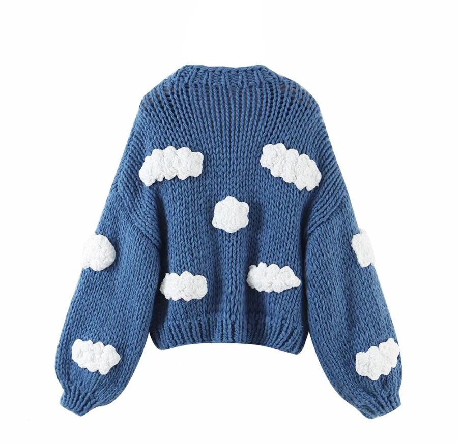 Blue Hand Knitted Cardigan Sweater ...